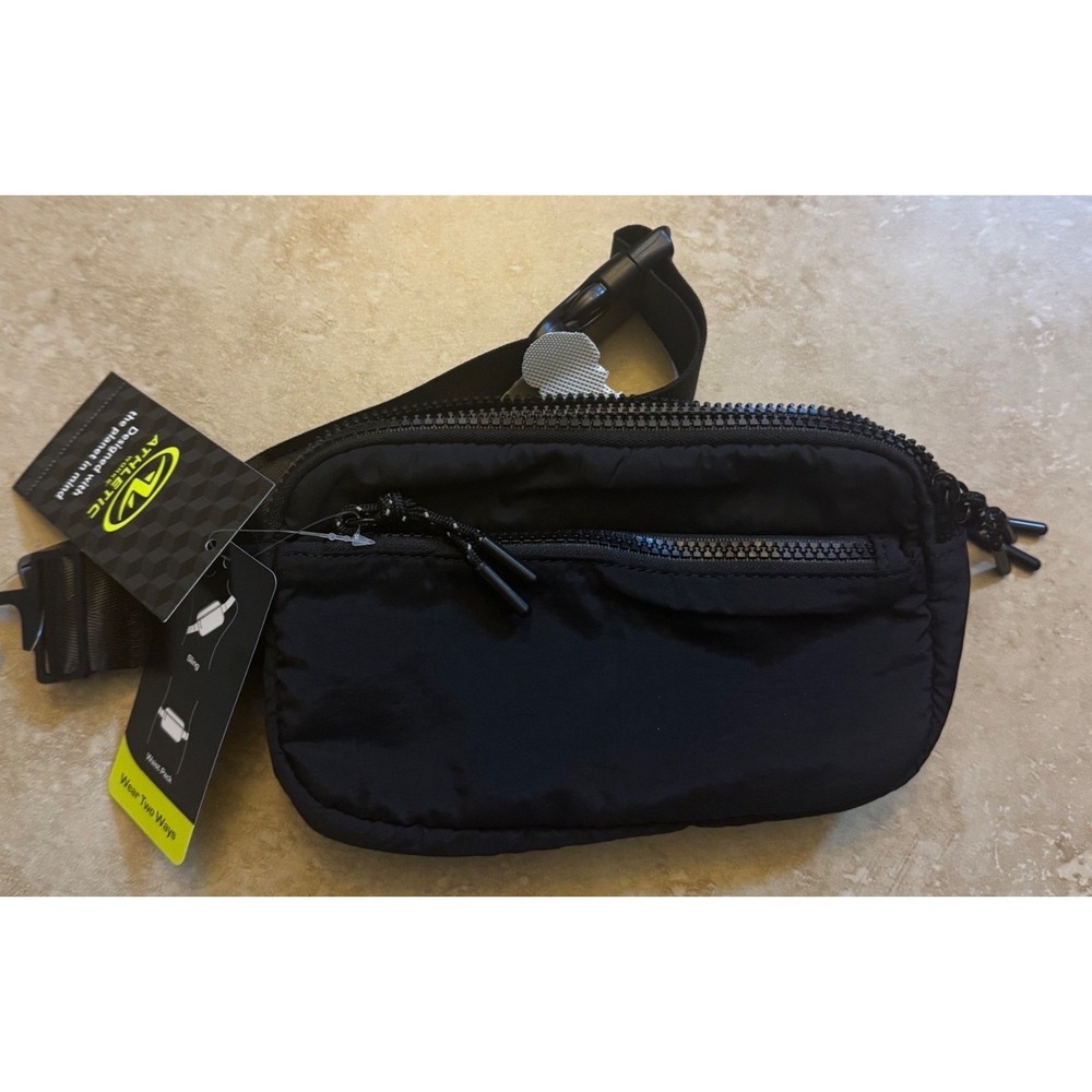 Athletic Works‎ Belt Bag Women One Size Black Sporty Crossbody Fanny Pack NEW